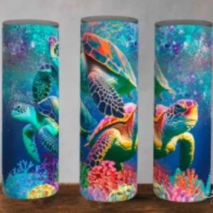 Handmade Under the Sea Turtles  20oz Straight Tumbler with a Straw Included